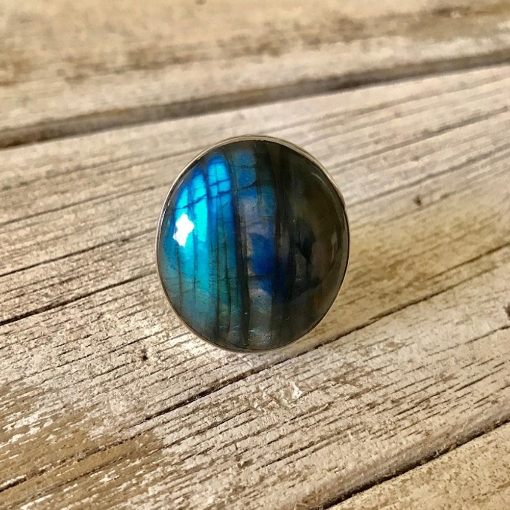 Boho Large Oval Labradorite Ring - image 1